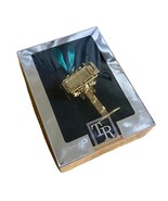 Gold Tone Standing Mail Box Ornament Door Opens Hanging Green Ribbon Boxed - €12,83 EUR
