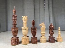 Large Unique Handmade Wooden Chess Pieces Only Hand Carved Wood Chessmen... - £59.21 GBP