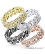 Cuban Curb Link Chain CZ Ring .925 Sterling Silver 14k Gold-Plated Etern... - $59.47 CAD+