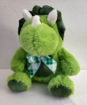 Kellytoy Bee Happy Dinosaur Plush Stuffed Animal Green White Bow Triceratops - £19.40 GBP