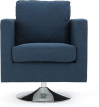 Hahn Modern Fabric Swivel Club Chair, Navy Blue and Chrome - £178.82 GBP