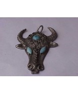 Genuine Turquoise Custom Made Cooper Bull Pendant, 1950&#39;s - $190.68 CAD