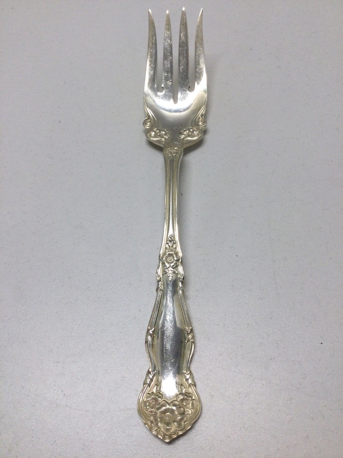 IS Wm Rogers & Sons AA Arbutus Silverplate 1908 Medium Solid Cold Meat Fork  - $9.85