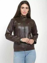 Genuine Stylish Lambskin Leather Brown Zipper Women Jacket Designer Motorcycle - £101.45 GBP