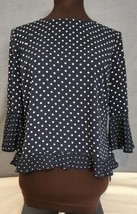 Talbots Womens Petite Small Top Black White Polka Dot 3/4 Bell Sleeve Polyester  - £15.64 GBP