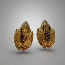 Vintage Corn Clip-On Earrings – Gold Tone Textured Statement Jewelry - $4.95