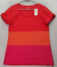 Van Heusen Blouse Womens Medium Multi Colorblock Cotton Short Sleeve Rou... - $20.28