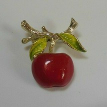 Signed Jerry&#39;s Gold -tone Enamel Apple Brooch - $12.88 CAD