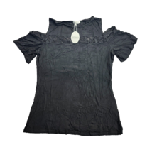 Womens Cold Shoulder Lace Short Sleeve Top Size Black Large - £9.89 GBP