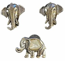 Elephant Pin and Brooch and Clip On Earrings Silver Tone w/ Multi Colored Stones - £15.63 GBP