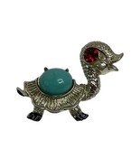 Vintage TURTLE BROOCH Pin Tortoise Rhinestone Cabochon Enamel Costume Je... - $295.65 MXN