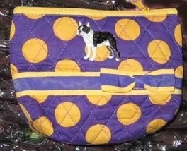 Quilted Fabric Boston Terrier Dog Breed Polka Dot Zipper Pouch Cosmetic Bag - £9.47 GBP
