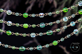 extra-long boho necklace, fire polished Czech glass, green, St. Patrick&#39;s, ooak - £26.73 GBP