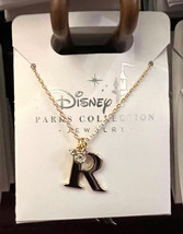 Disney Parks Mickey Mouse Faux Gem Letter R Gold Color Necklace NEW