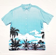 Large CUBAVERA Soft Maui Blue Island Print PALMS Tropical Viscose Shirt 48&quot; - £45.57 GBP