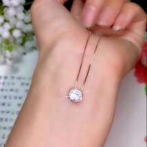 1Ct Round Moissanite Bezel Set Charm Pendant Necklace 14K Rose Gold Plated Gift - £95.10 GBP