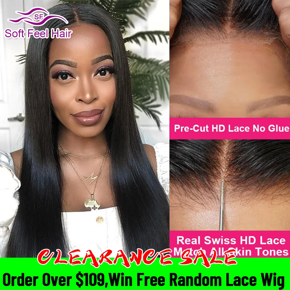 Wear And Go Glueless Wig Straight 6x4 HD Lace Closure Glueless Wig Pre Cut Human - £55.60 GBP+