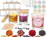 Clear Glass Candles Jars 12 Pack 10Oz with 8 Pack Dried Flowers Bamboo L... - £46.03 GBP