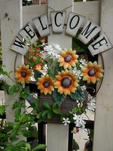 Metal Welcome Sign with Sunflower and Growing form a Watering Can Wall A... - £16.80 GBP