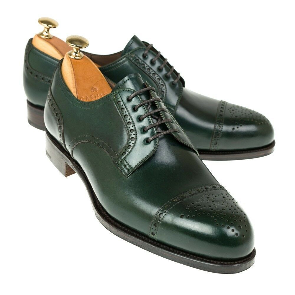 Men Oxford Green Full Brogue Toe Handmade Genuine Leather Lace Up Shoes  US 7-16