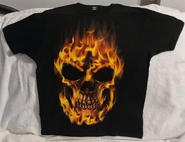 Flaming Skull Face Flames Fire Biker Goth Gothic Halloween T-SHIRT - £8.91 GBP