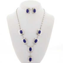 Navajo Deep Blue Lapis Y Necklace Earrings Sterling Silver Set Native Am... - £284.09 GBP