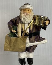 Papier-Mâché Gold Santa Claus With DrumPlastic Face Arms Christmas St Ni... - £7.85 GBP