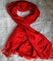 Pashmina Scarf Red Paisley Pattern Fringed Shawl Rectangle 70&quot; X 28&quot; - £8.95 GBP