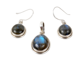 925 Sterling Silver Labradorite Gemstone Handmade Pendant Earrings Set Her Gift - £39.10 GBP