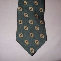 Green Gold Square Diamond Geometric Tie Necktie 55&quot; NEO Bill Blass All Silk  - £7.97 GBP