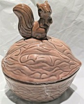 Vintage Ceramic Squirrel on Walnut Acorn Candy Nut Dish Bowl With Lid Taiwan  - £11.63 GBP