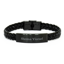 Shema Yisrael Braided Vegan Leather Bracelet  Jewish religion gift - £17.45 GBP