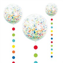 Giant Rainbow Dot Confetti Balloon With Dot Tail Tassel, 24&quot; (Set of 3 B... - $17.99