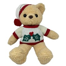 TB Trading Christmas Bear Plush Curly Fur Holly Berry Sweater Beige 14 Inch - $21.73