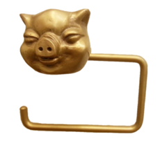 Brass Tissue Paper Holder SMILE PIG Figurine Hang Vintage Toilet Wall Home Decor - £64.50 GBP