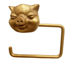 Brass Tissue Paper Holder SMILE PIG Figurine Hang Vintage Toilet Wall Ho... - £63.25 GBP