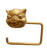 Brass Tissue Paper Holder SMILE PIG Figurine Hang Vintage Toilet Wall Ho... - $80.99