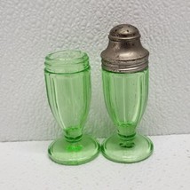 Vintage Anchor Hocking Uranium Green Glass Salt / Pepper Shakers - 1 Top - £38.75 GBP