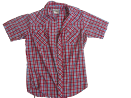 Wrangler Wrancher Mens Shirt Plaid Pearl Snap Short Sleeve Pocket sz M red - £11.07 GBP