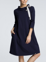 Be Wear Dress 3/4 Sleeve Navy Blue Dress Size XXL Grey Neck Tie Crewneck... - £17.77 GBP