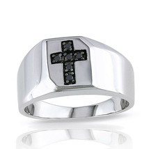 0.15CT Negro Moissanita Cruz Banda Anillo para Hombre 14K Bañado en Oro Blanco - $223.63