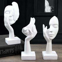 [White] 3 Pcs Thinker Statue, Silence is Gold Abstract Art Figurine, No Hear No  - £34.56 GBP