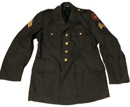 Vintage US Army Green Dress JACKET Coat Men Uniform 40 Long With Patches - £23.22 GBP