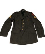 Vintage US Army Green Dress JACKET Coat Men Uniform 40 Long With Patches - £23.27 GBP