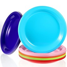 72 Pieces Colorful Plastic Plates 9 Inch Disposable Plastic Plates Neon Dinner P - £34.36 GBP