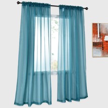 Donren 2 Panels Teal Sheer Curtains For Bedroom Rod Pocket Tulle, 52X84 Inches). - £31.55 GBP
