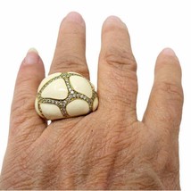 NOIR Chunky Dome Ring off White w/ Rhinestone Accents on Goldtone Size 8 - £22.29 GBP