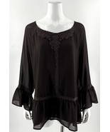 Diane Gilman DG2 Dark Brown Womens Top Blouse Size XL Lace Detail Bell S... - $602.13 MXN