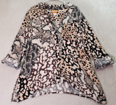 Ruby Rd. Blouse Top Womens Large Brown Multi Animal Print Collared Button Front - £12.95 GBP