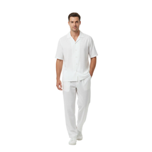 Mens INSERCH 2pc Walking Leisure Suit Shirt Pants Set Short Sleeves 9356 White image 8